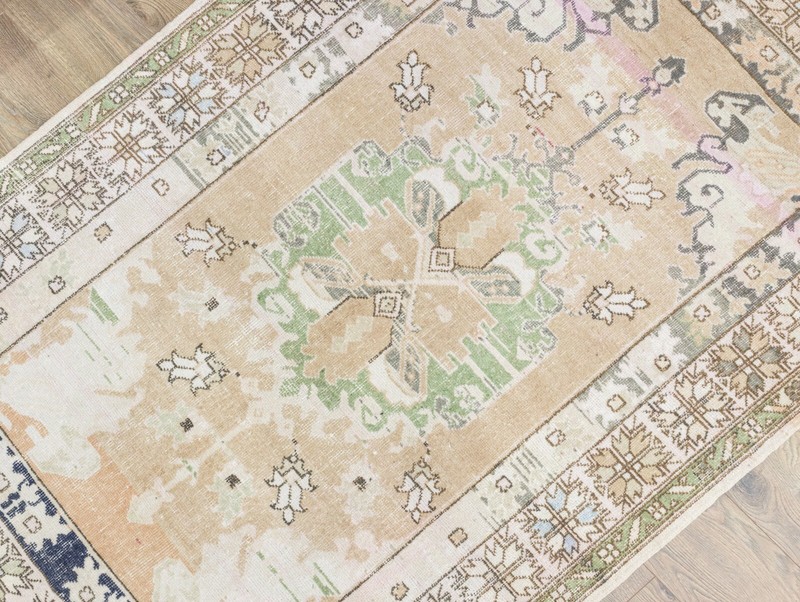 Hand-Knotted Vintage Tribal Faded Wool Rug 4.7x7.2 ft Oushak Turkish Area Carpet gallery