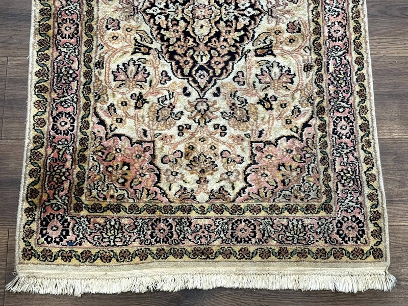 Silk Indian Kashmiri Runner Rug 2.7 x 9.8, Floral Medallions gallery