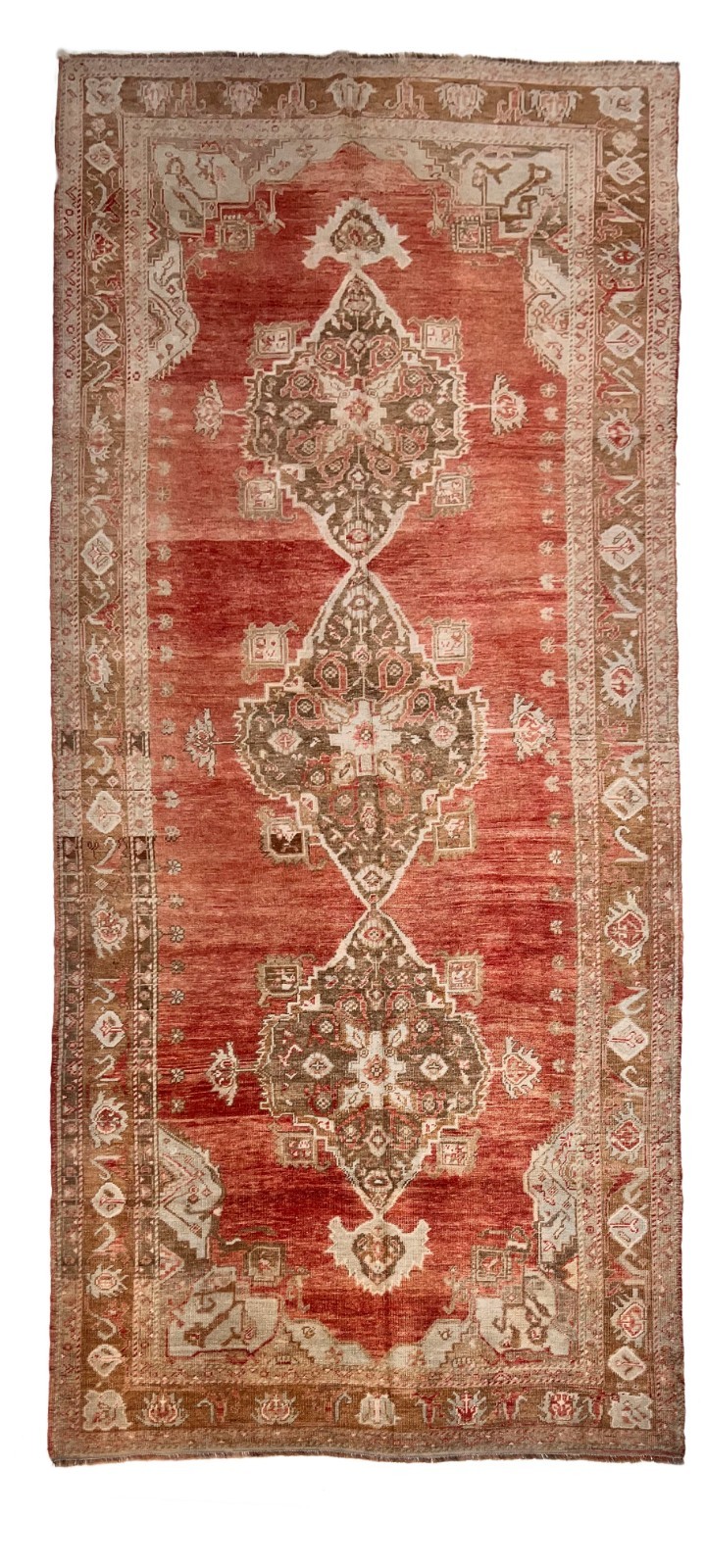 Vintage 1940 Light Brick Oushak Hand Knotted Wool Runner, 4'11 X 13'8 E24951 gallery