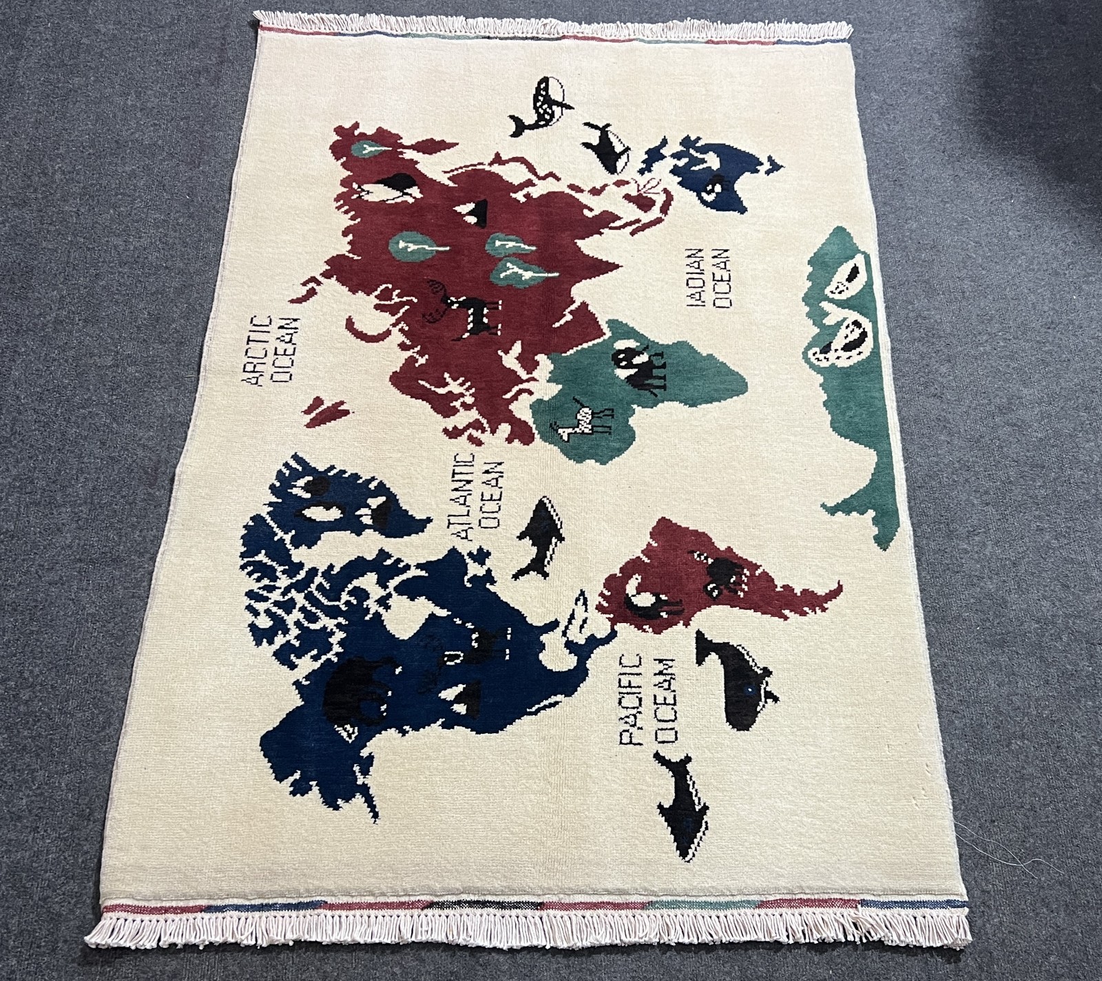 Afghan World Map Rug 3x5 Ft Handmade Wool Educational Pictorial Area Rug gallery