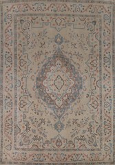 Vintage Handmade Beige Wool Tebriz Room Size Area Rug 10×13 Floral Carpet