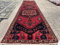 2×10 ANTIQUE HERIZ RUNNER RUG handmade VINTAGE long geometric red blue 2×11 3×10