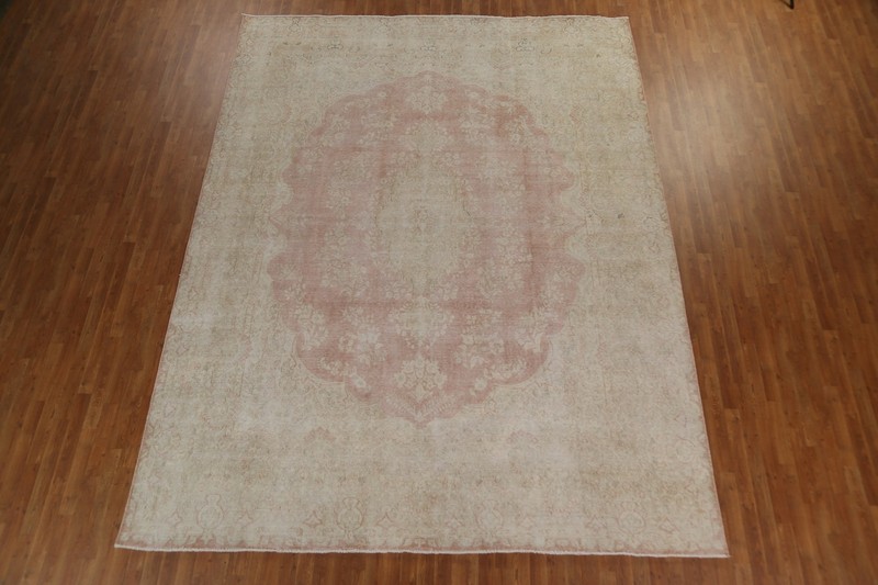 Muted Semi-Antique Floral Distressed 10x13 ft Area Rug Hand-knotted Wool Carpet gallery