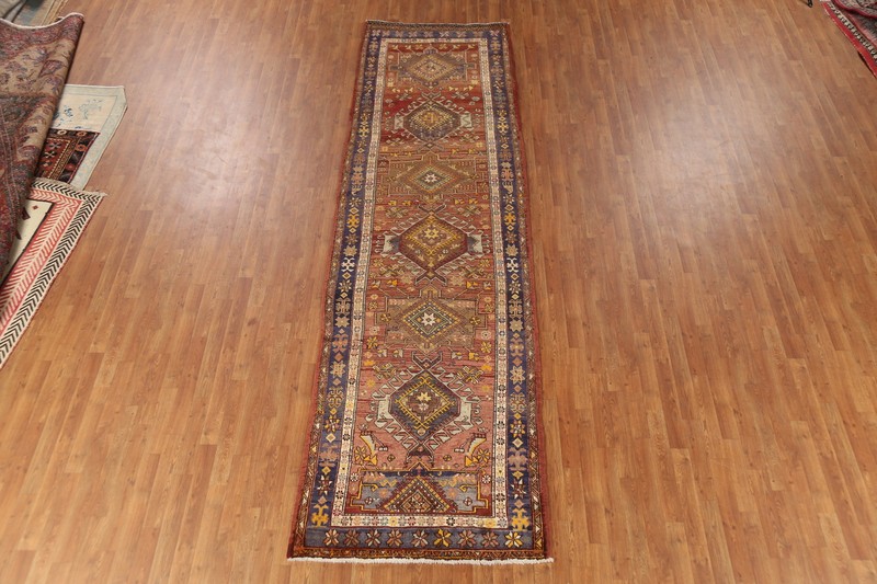 Geometric Wool Heriiz Vintage Runner Rug Hand-made Tribal Traditional Rug 4x13 gallery