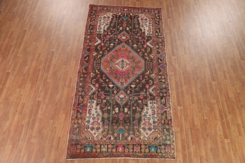 Handmade Vintage Wool Carpet Brown Tribal Area Rug 5x10 Ft Hallway Oriental Rug gallery