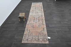 Vintage Turkish Runner Rug 3x11ft Wool Anatolian Handmade Hallway Oushak PEACH