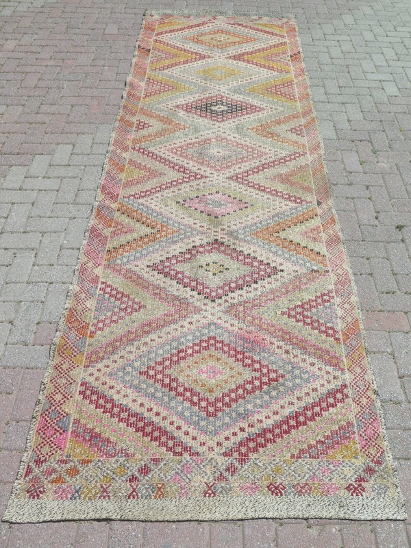Turkish Kilim Runner, Wool Rugs Runner, Carpet Runner Wide Corridor Rug 49"X152" gallery