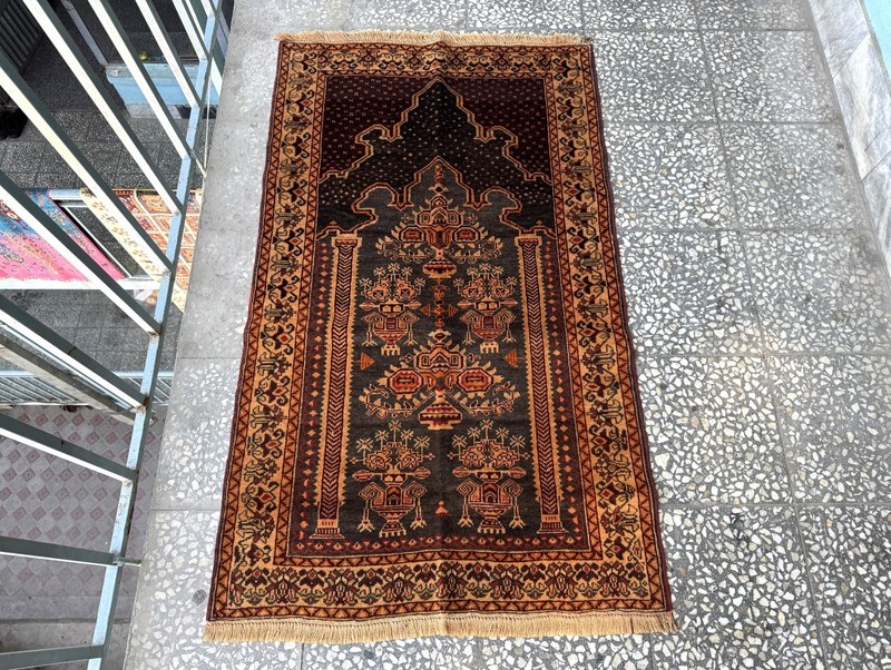 3x4 ft Antique Afghan Hand Knotted Rug Geometric Terracotta Brown Tribal Carpet gallery