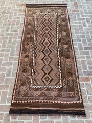 Brown Taupe 4.7×7.8ft Handmade Tribal Kilim Runner Navajo Style Flatweave rug