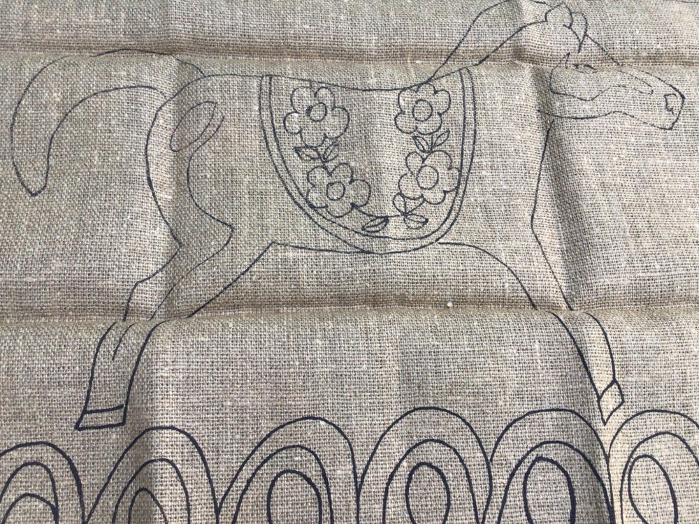 unused punch rug burlap folk art Dala horse