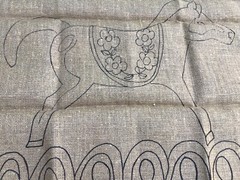 unused punch rug burlap folk art Dala horse