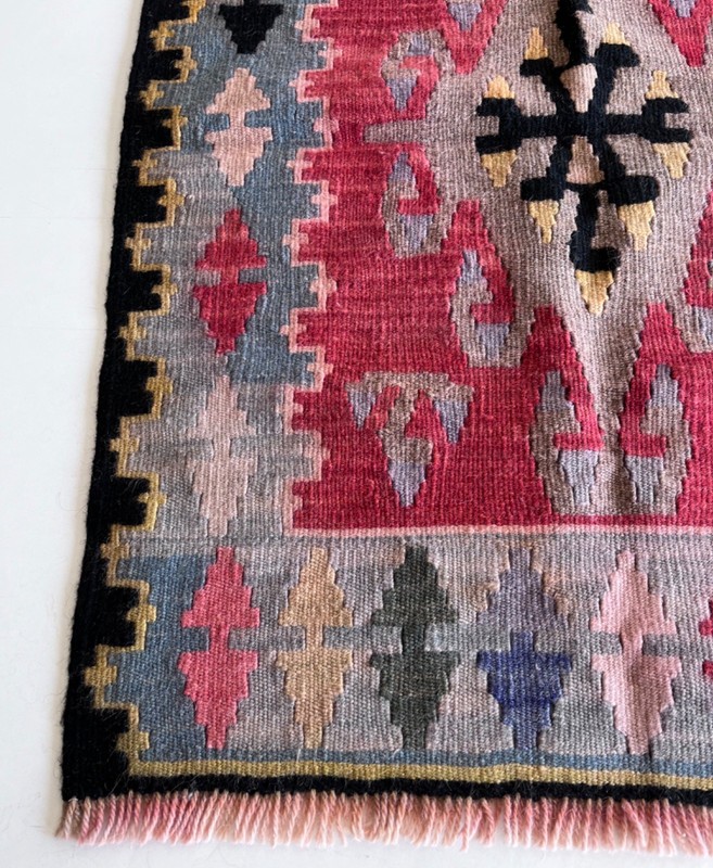 Vintage Turkish Kilim Rug 2x3 ft Handwoven Wool Boho Tribal Home Decor 85x64cm gallery