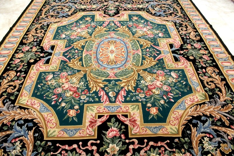 10X13 MAGNIFICENT ANTIQUE HANDMADE VEGETABLE DYE AUBUSSON NEEDLEPOINT WOOL RUG gallery