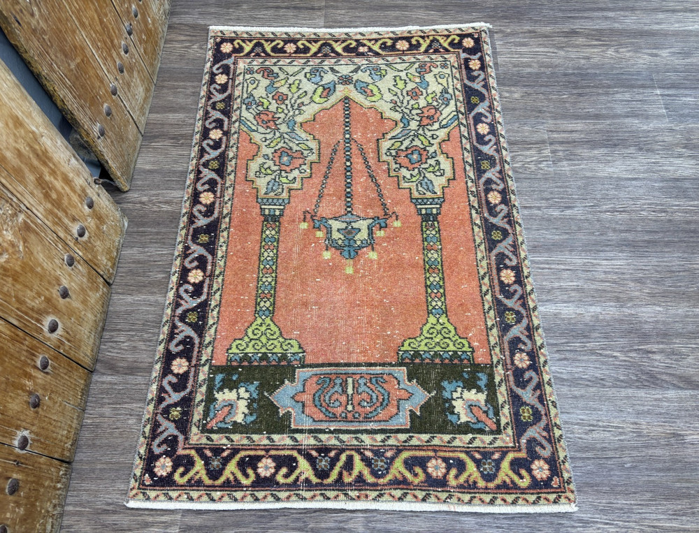 3x5 Terracotta Vintage Turkish Small Area Rug, Hand-Knotted Wool Accent Rug