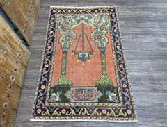 3×5 Terracotta Vintage Turkish Small Area Rug, Hand-Knotted Wool Accent Rug