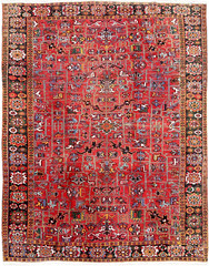 9×11 Antique Traditional Geometric Handmade Red Wool Area Rug c.1940