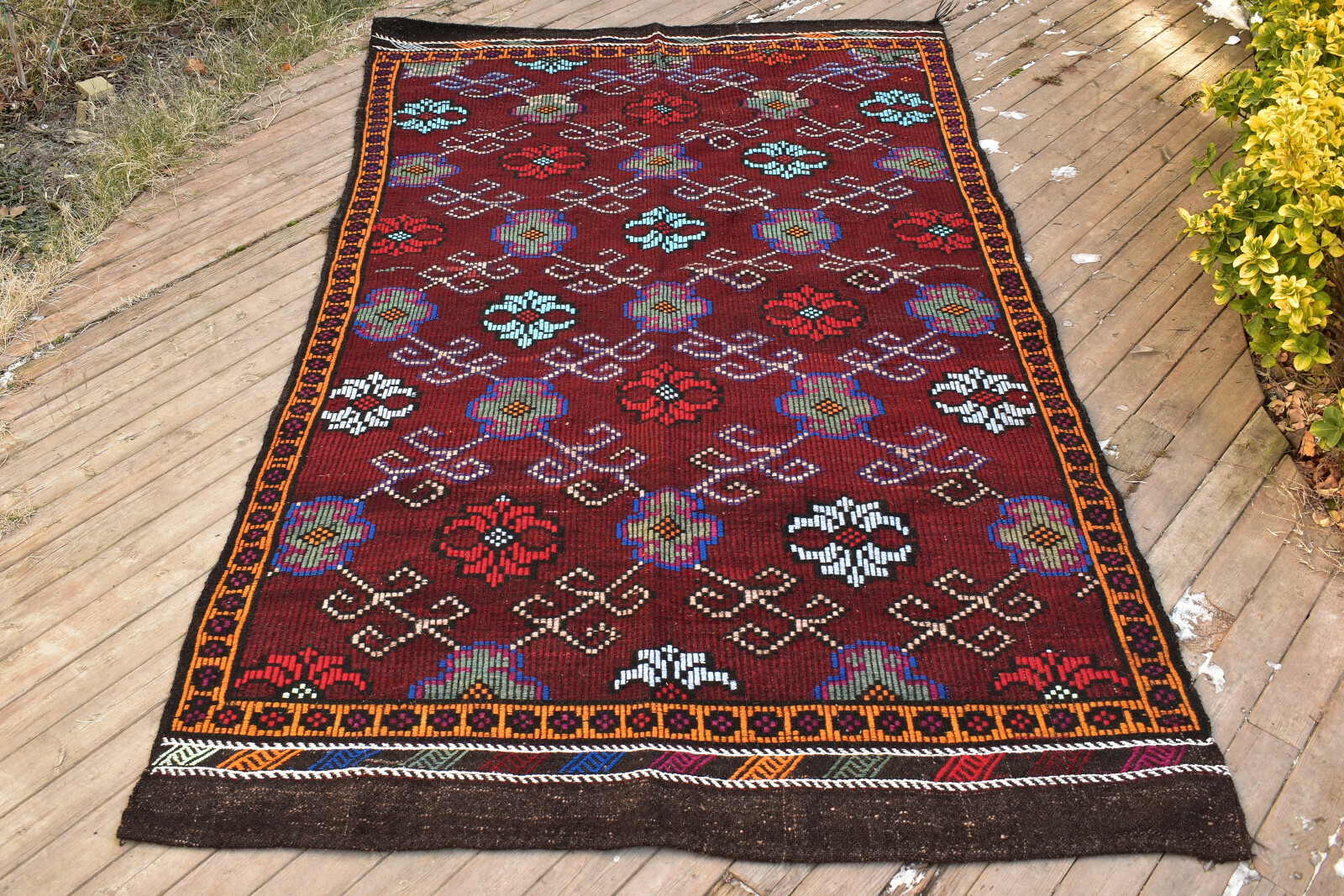 Turkish Kilim Handwoven 5'x9' Cicim Kilim Natural Wool Vintage Rug 164x290cm gallery