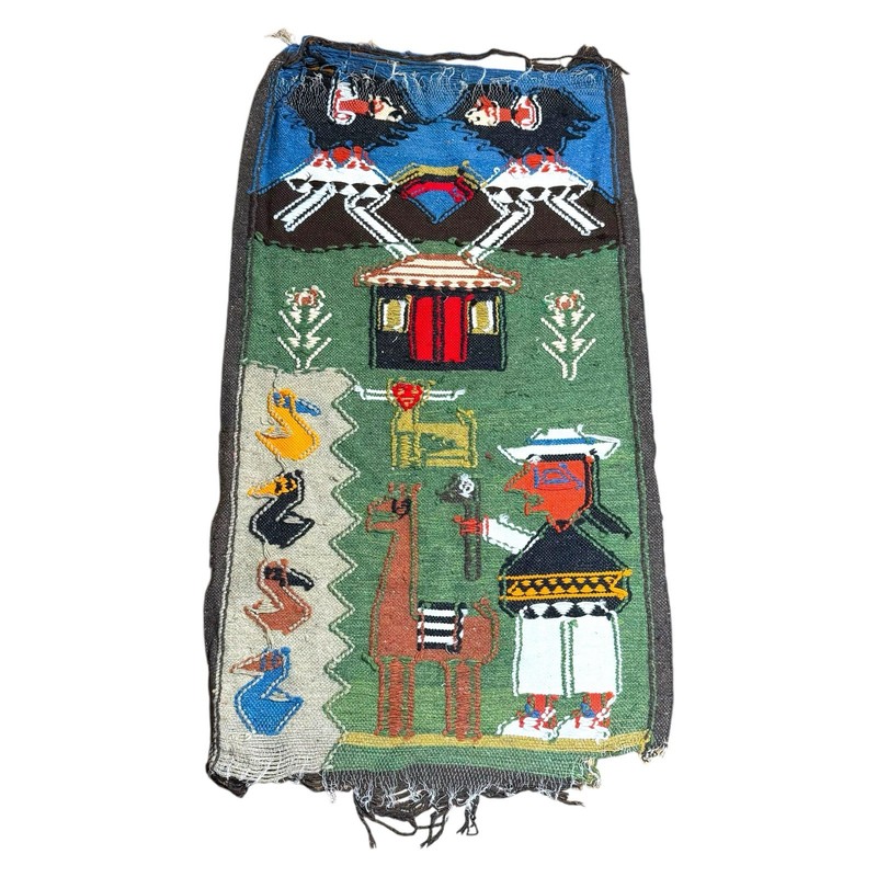 Vintage Native Peruvian Andes Condor Farm Woven Hand Knit Wall Tapestry Rug gallery