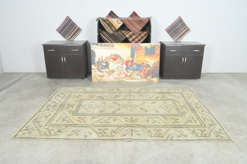 5x8 Turkish Neutral Wool Area Rug Hand-Knotted Vintage Oushak Rug Carpet,1231 gallery