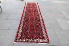 Vintage Hand Made Traditional Oriental Wool Red Narrow Long Runner 364x91cm