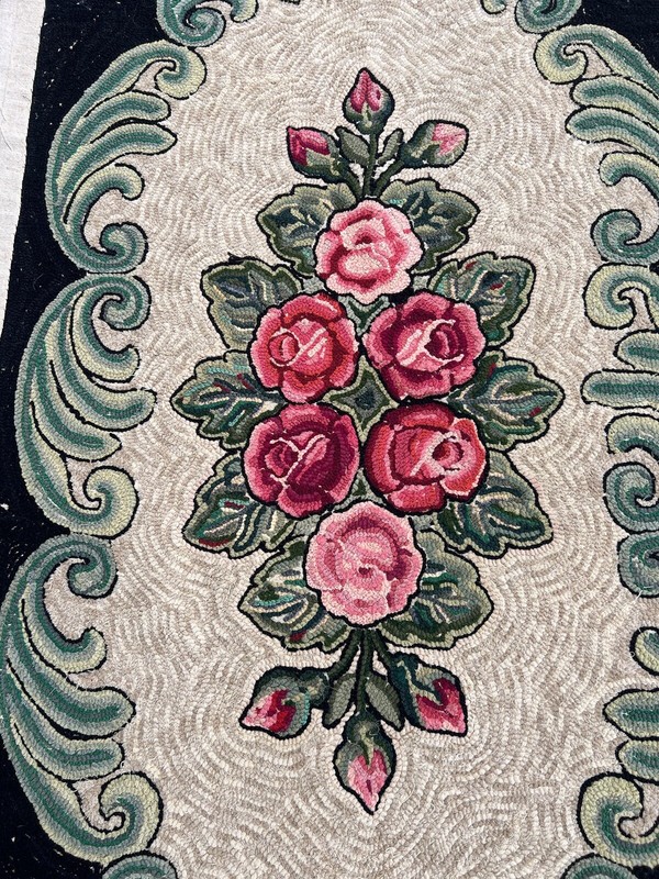 Vintage Antique Hand-Hooked Rug 57” x 35” Perfect Condition Pretty Colors Fine gallery