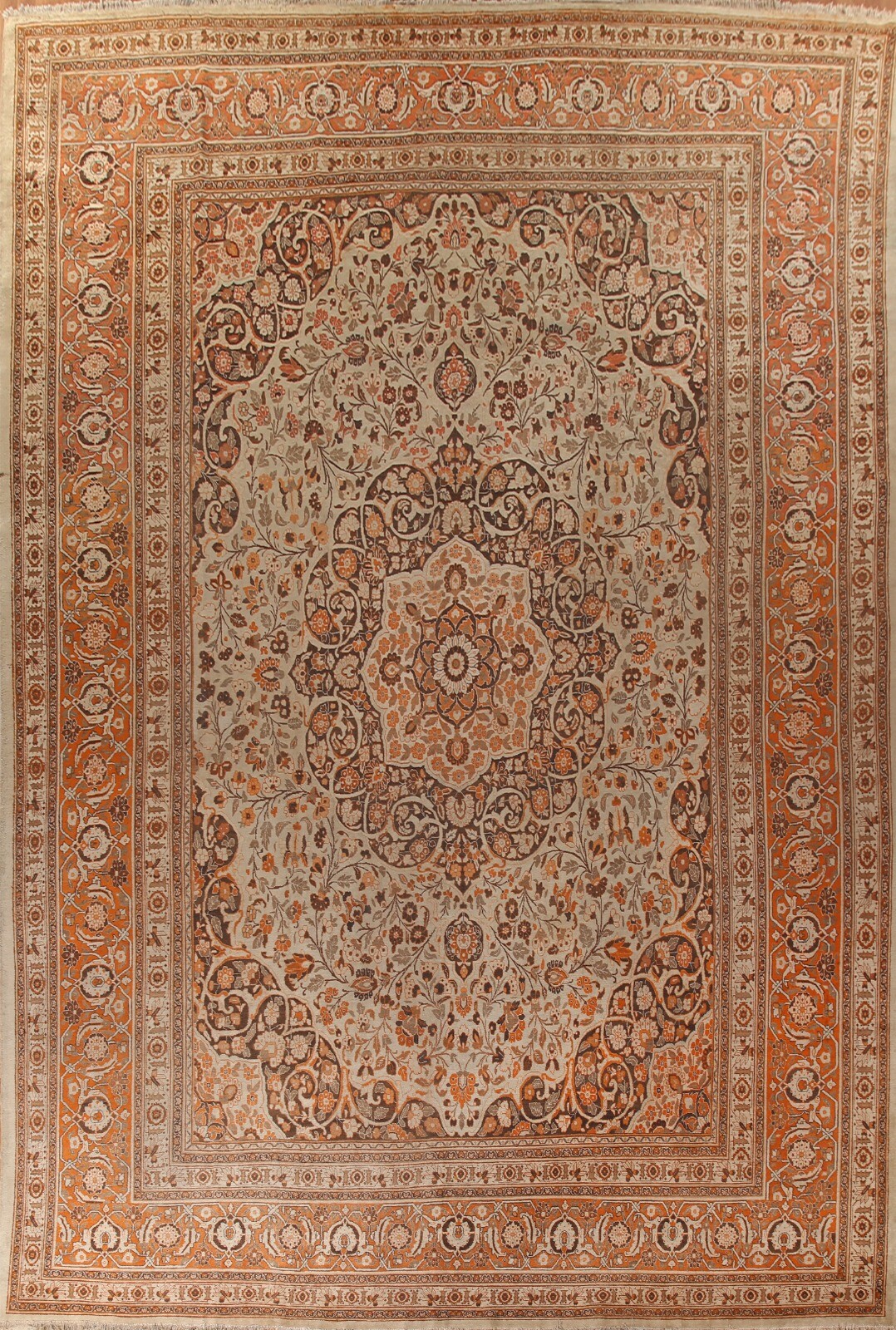 Pre-1900 Ivory Tebriz Vegetable Dye Handmade Palace Size Antique Rug 13x19 ft. gallery