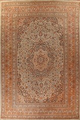 Pre-1900 Ivory Tebriz Vegetable Dye Handmade Palace Size Antique Rug 13×19 ft.
