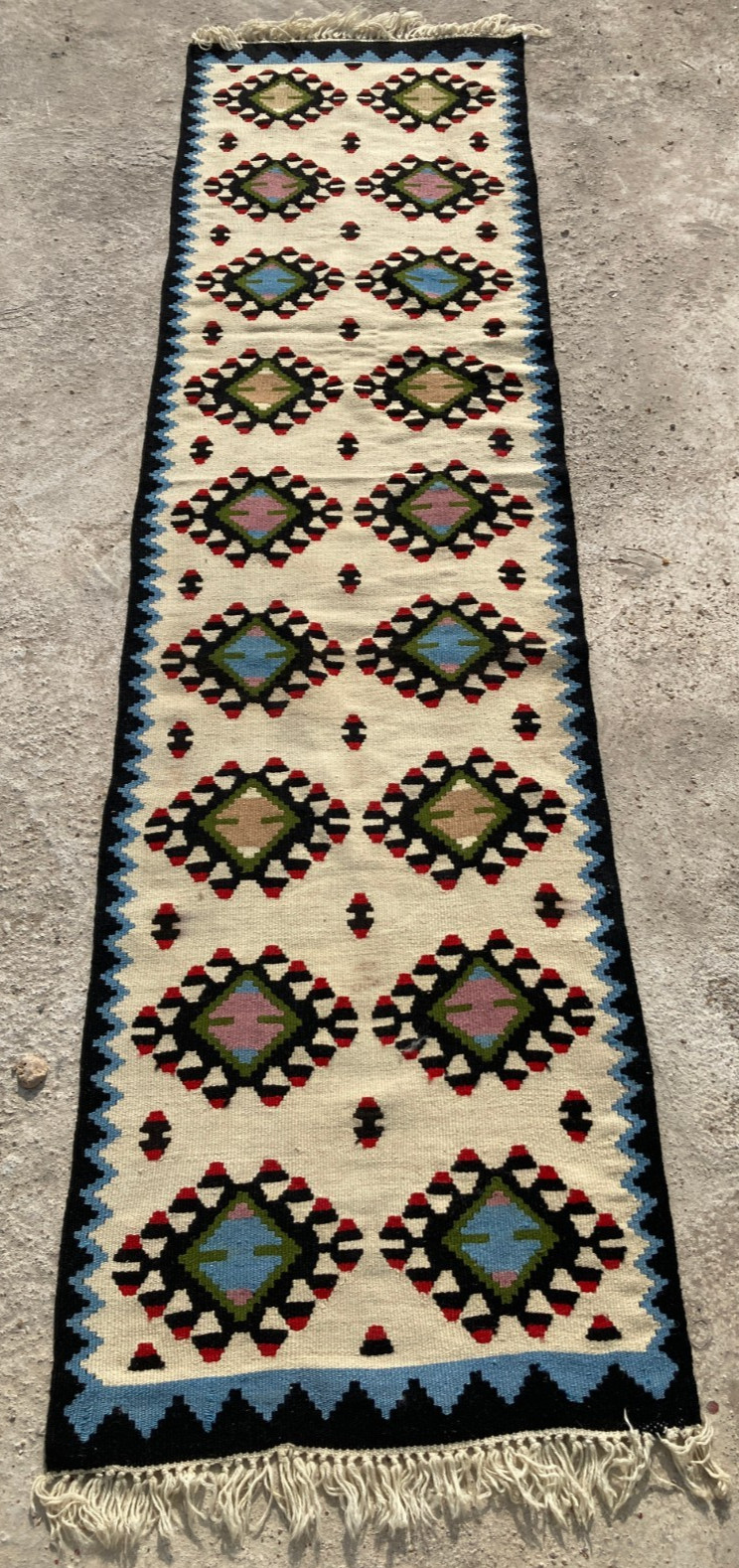 Vintage Handmade Traditional Geometric Wool Kilim Runner Rug 198x52 cm gallery