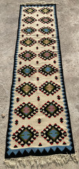 Vintage Handmade Traditional Geometric Wool Kilim Runner Rug 198×52 cm