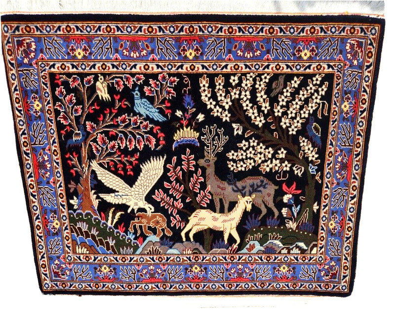 *35" X 28" ANTIQUE HAND-KNOTTED PERSAN TABRIZI QOUM KASHANI tree of life WOOLRUG gallery