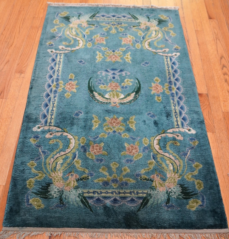 3' x 5' Chinese Silk Hand Knotted Peacocks Birds Blue Oriental Rug gallery