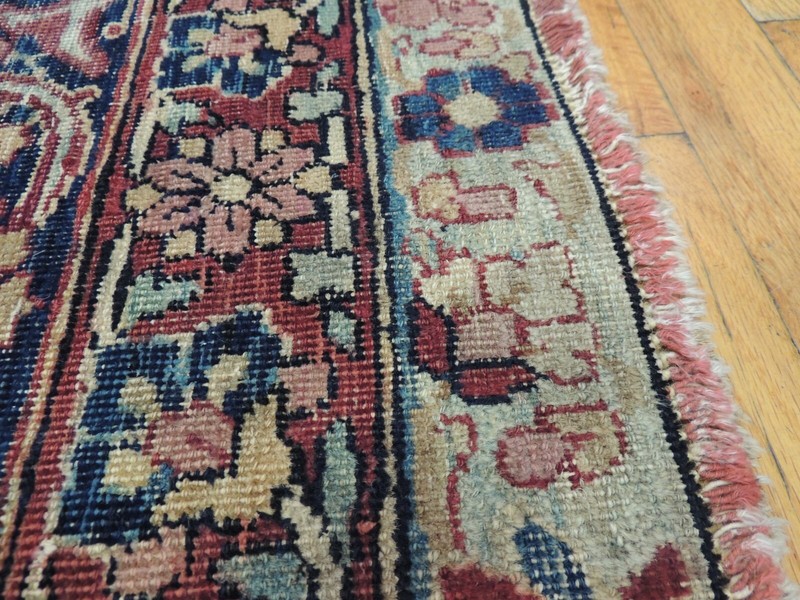 8x12, 9x12 Antique Kermaan wool Oriental Rug Rust Salmon Navy Blue/Green Worn gallery