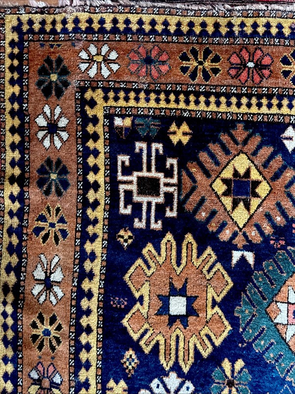 Very Unique ANTIQUE CAUCASIAN Rug 5 X 6 RARE Medallion KAZAK RUG Circa 1870-80 gallery