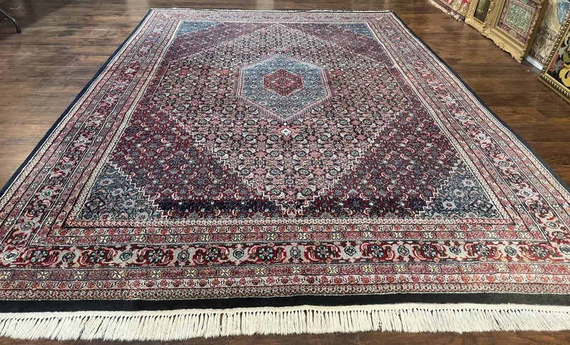 Indo Bidjar Rug 8x11 Herati Mahi Pattern Red Navy Blue Handmade Vintage Wool gallery