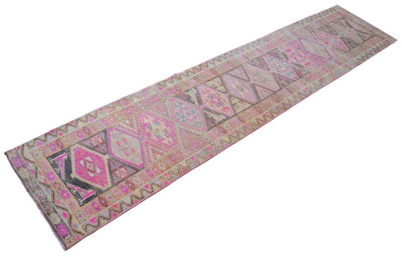 3x12 Runner Turkish Rug Hand Made PINK Hallway Rug Low Pile. Actual 2.7 x 12 ft gallery
