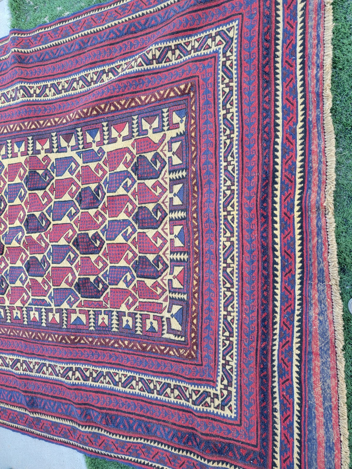 Rug 77"x105" Hand Woven Carpet Red & Blue gallery
