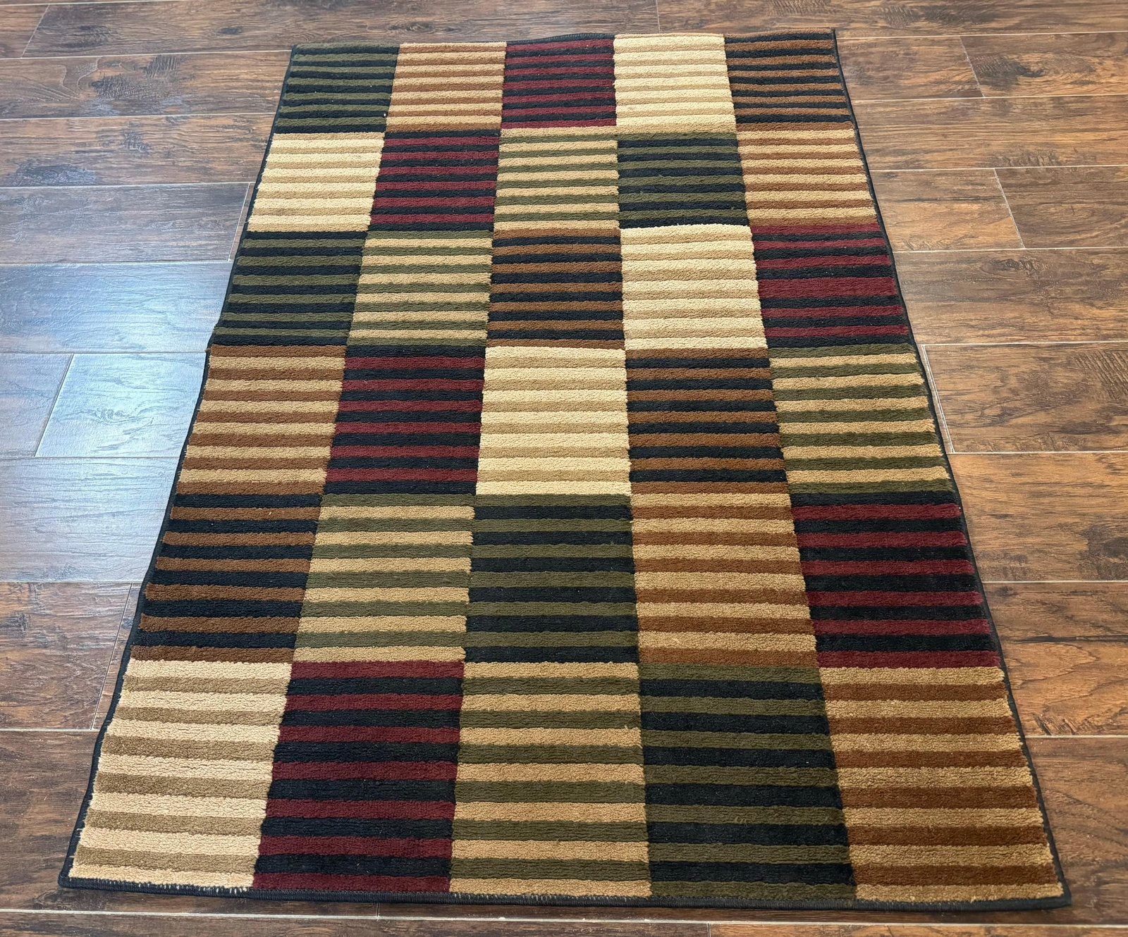 Vintage Power Loomed Rug 3.6 x 5, Brown Beige Black Tan, Box Design gallery