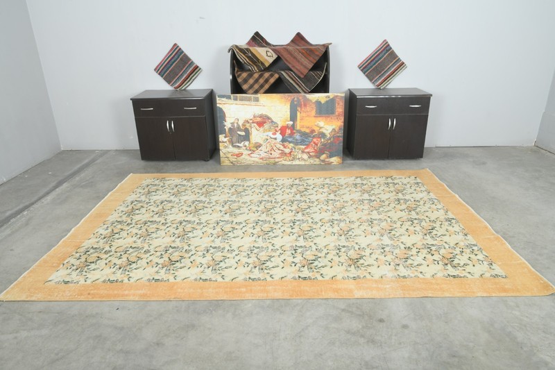 7x10 Turkish Wool Area Rug Hand-Knotted Large Vintage Oushak Carpet Rugs,663 gallery