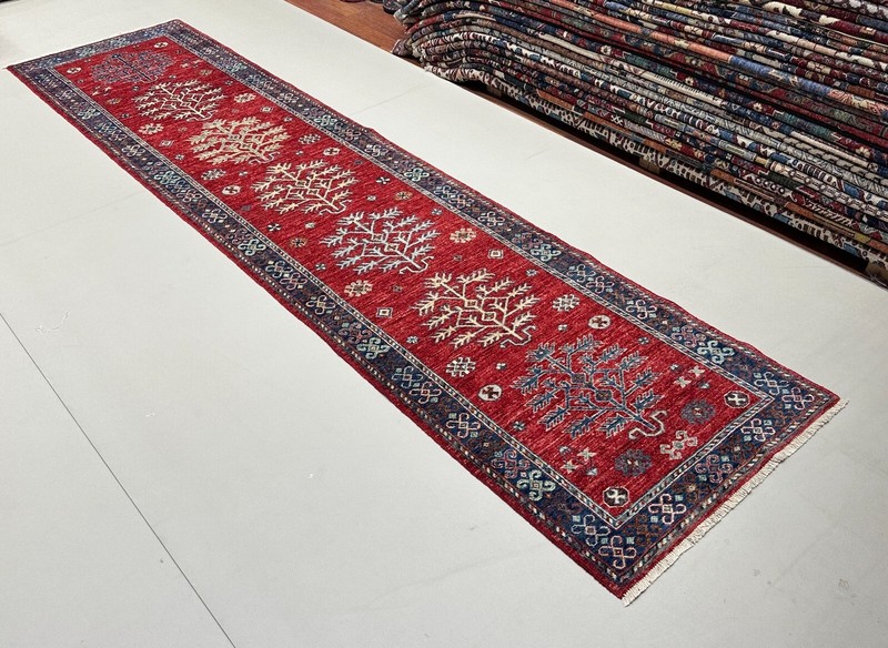 Handmade (2'9" x 11'8") Red Afghan Tribal Wool Runner Rug for Hallway gallery