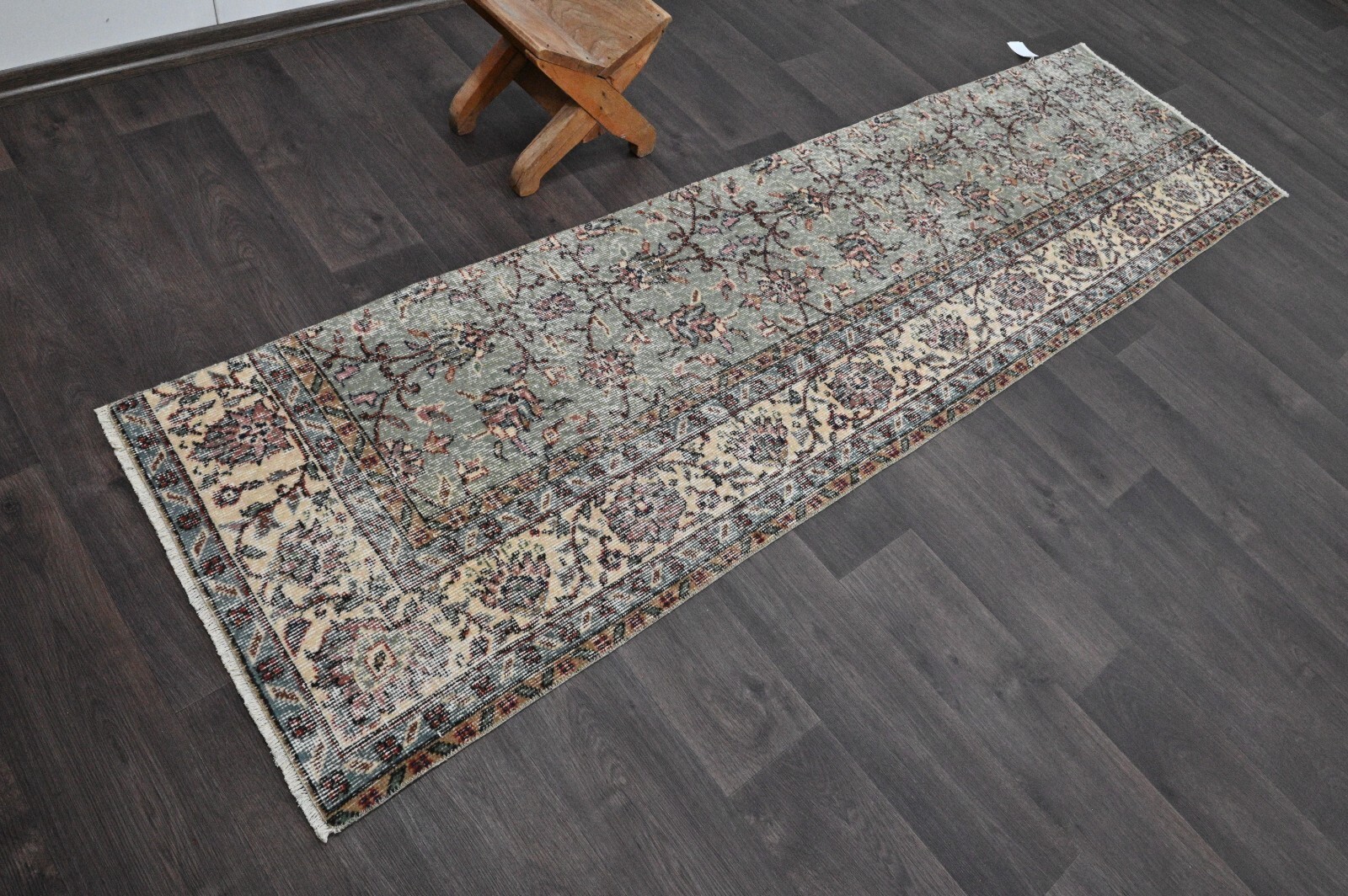Vintage Turkish Runner Rug 2x8ft Wool Anatolian Handmade Hallway Oushak GRAY gallery