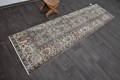 Vintage Turkish Runner Rug 2x8ft Wool Anatolian Handmade Hallway Oushak GRAY