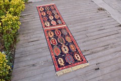Turkish Rug 19”x76” Oriental Runner Sumak Corridor Kilim Hallway Blue Rug 1×6