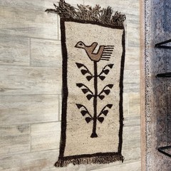Vintage Woven Wall Tapestry Ethiopian Art Wool Antique Bird Post Unique 3’
