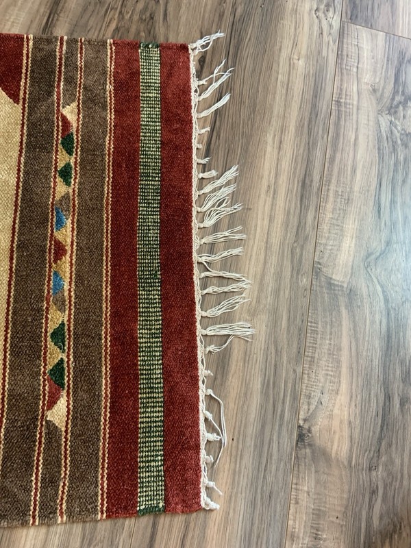 Vintage Turkish Kilim Rug 44”x27” Handwoven Wool Beautiful Colors Rust Tones gallery