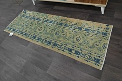 Vintage Turkish Runner Rug 2x5ft BEIGE Handmade Anatolian Oushak Hallway Wool