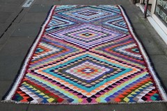 Vintage Traditional Hand Made Oriental Wool Cotton Blue Long Kilim 325x150cm