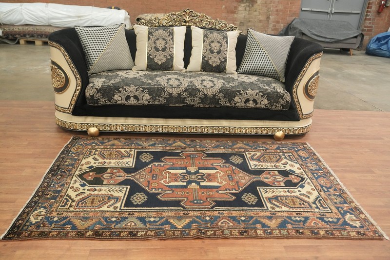 Refined 4x7 Vintage Medallion Rug in Deep Blue and Terracotta Heritage Elegance gallery