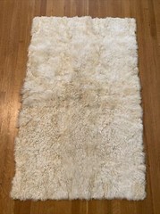 Vintage Alpaca Skin Hide Rug Solid White Ivory Approx 3′ x 4.5′ Soft Plush