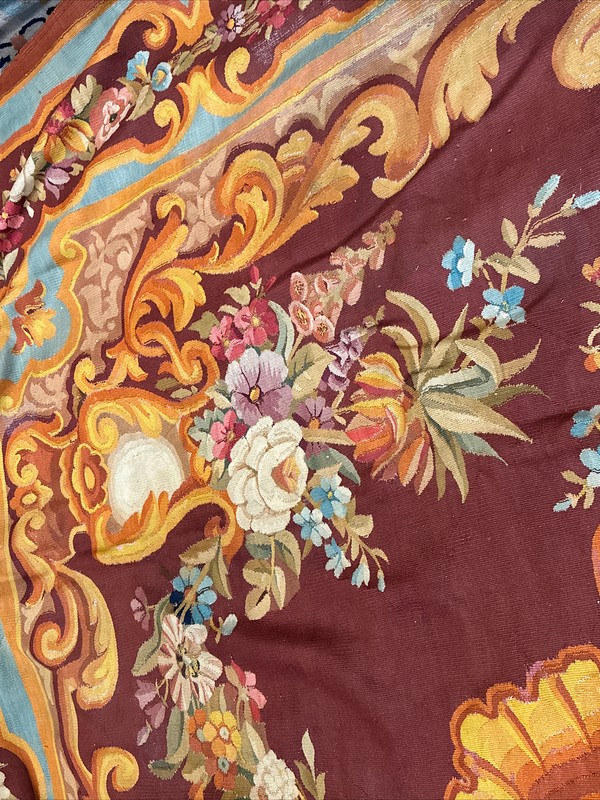 Auth: Mid 19th C French Aubusson Floor Tapestry Museum Age ART 14 x 17 gallery