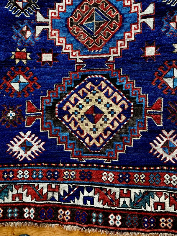 Antique 5 X 7 Kazak Caucasian Rug, Circa 1900 Stunning Cobalt Blue Ivory Ruby gallery